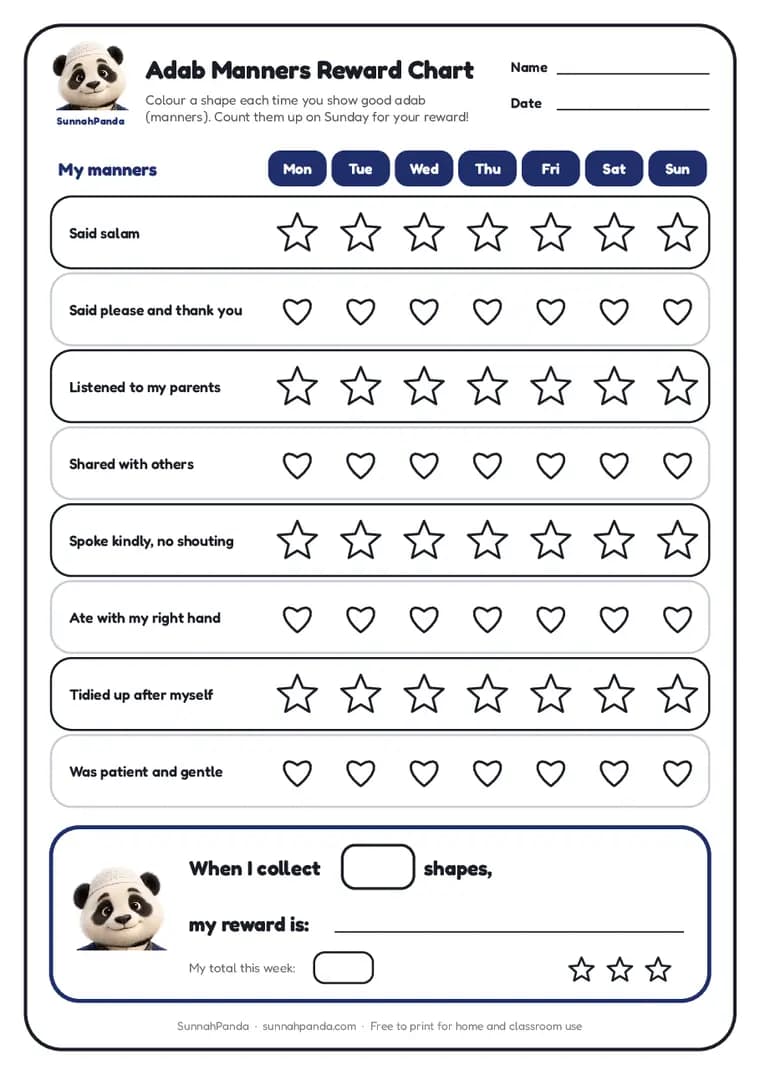 Preview of the Adab Manners Reward Chart