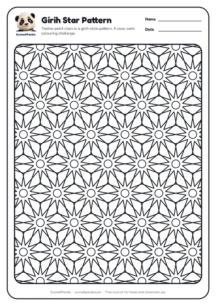 Preview of the Girih Star Pattern Colouring Page worksheet