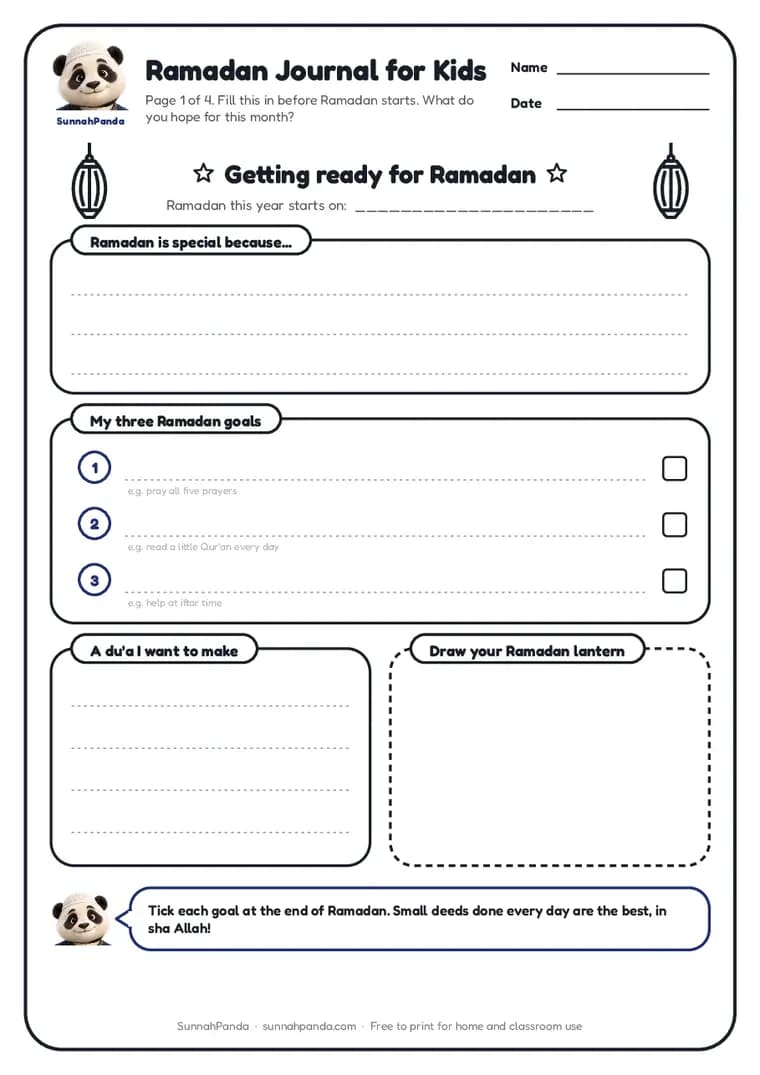 Preview of the Ramadan Journal for Kids worksheet