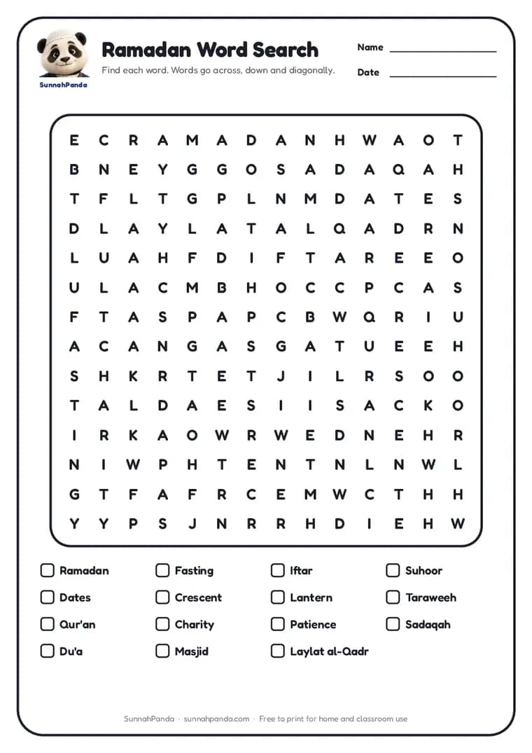Preview of the Ramadan Word Search worksheet