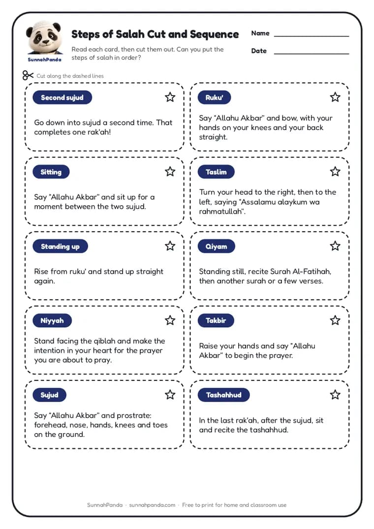 Preview of the Steps of Salah Cut and Sequence worksheet