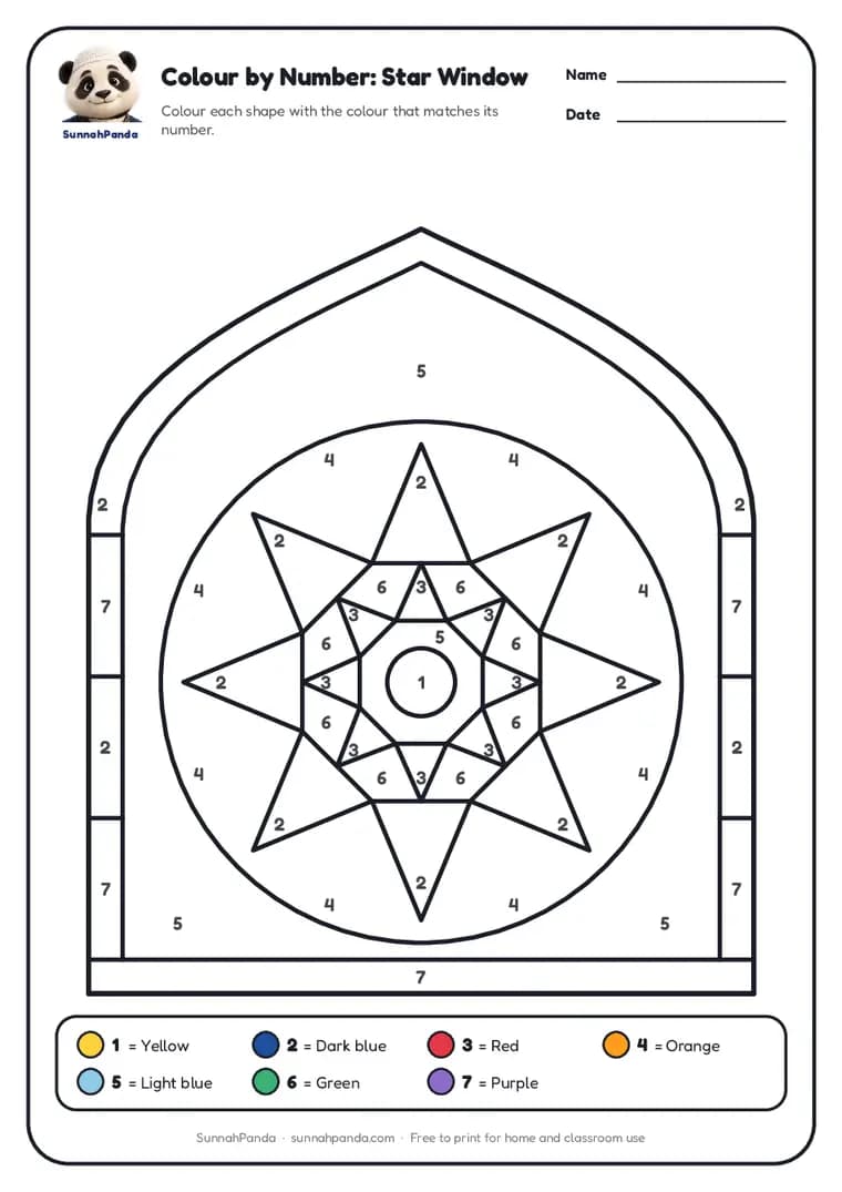 Page one of the Colour by Number: Islamic Star Window worksheet