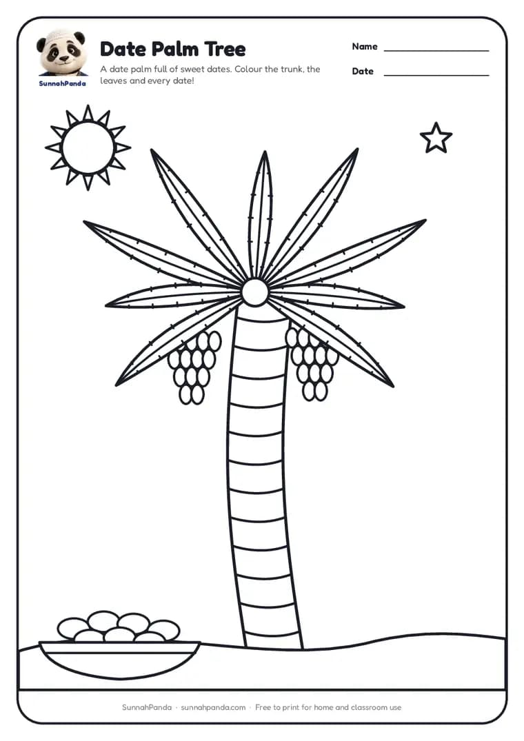 Page one of the Date Palm Tree Colouring Page worksheet