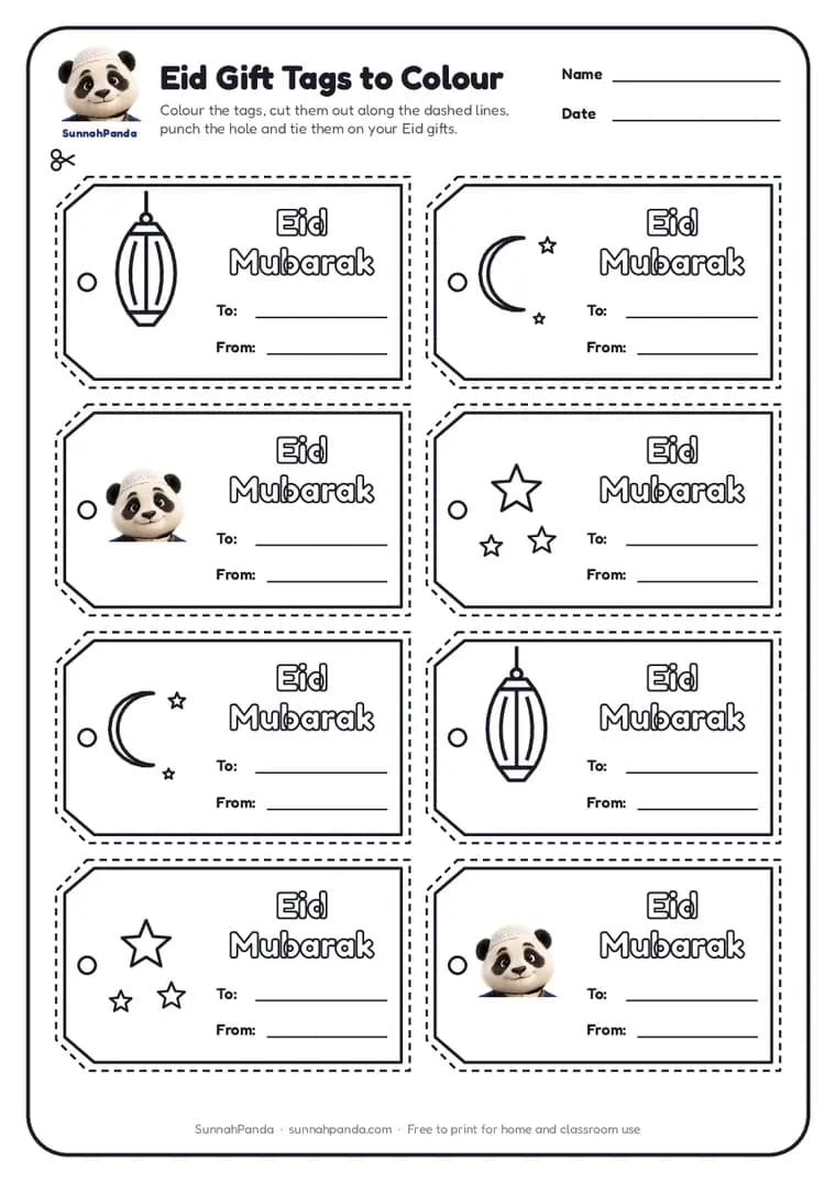 Preview of the Eid Gift Tags to Colour