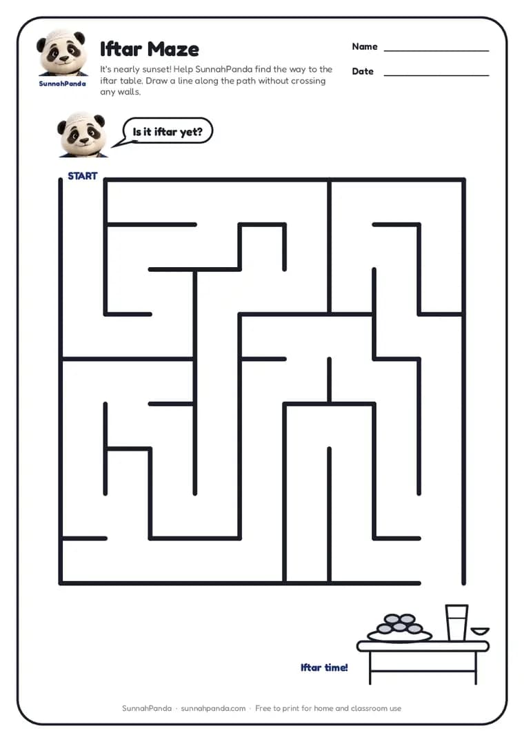 Page one of the Iftar Maze worksheet