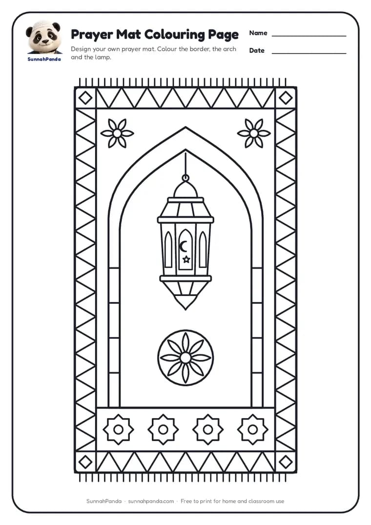Page one of the Prayer Mat Colouring Page worksheet