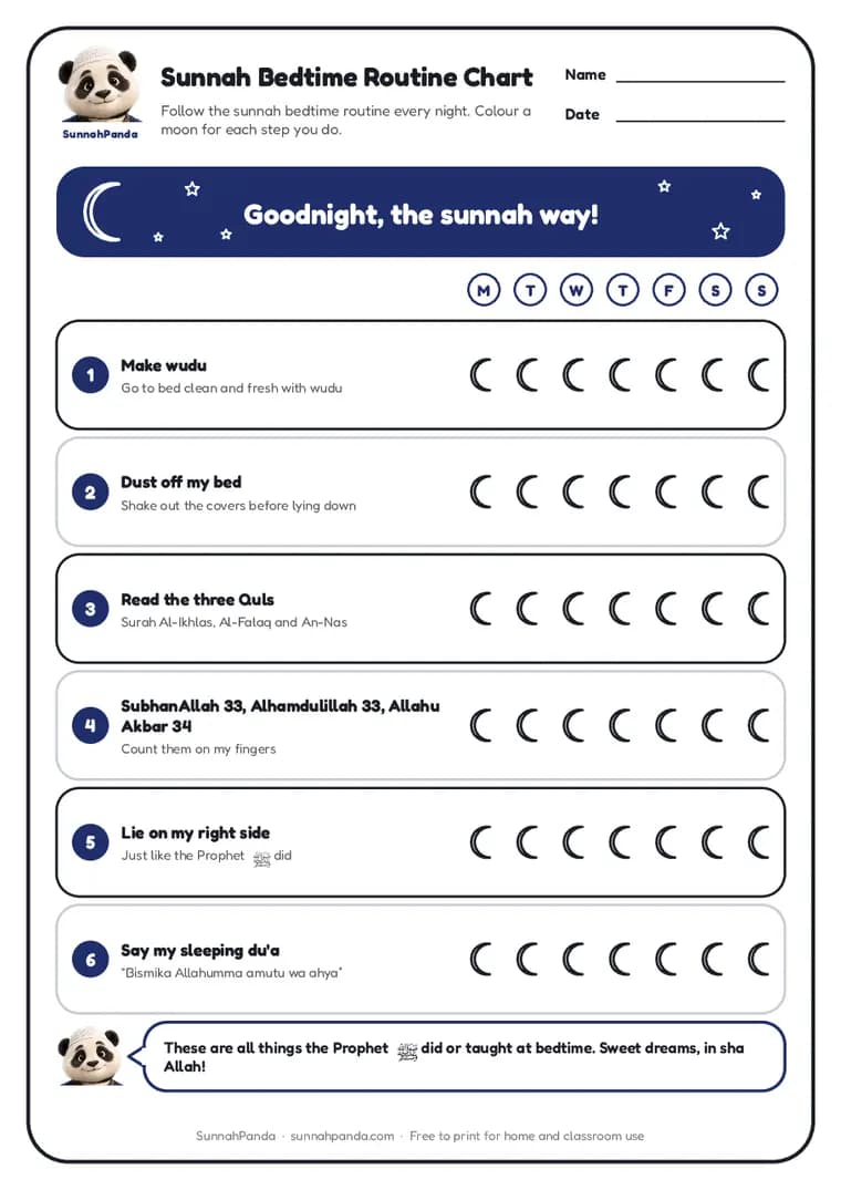 Preview of the Sunnah Bedtime Routine Chart
